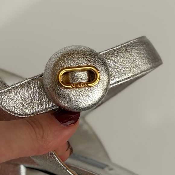 Prada Silver Criss Cross Platform Sandals - Picture 9 of 9